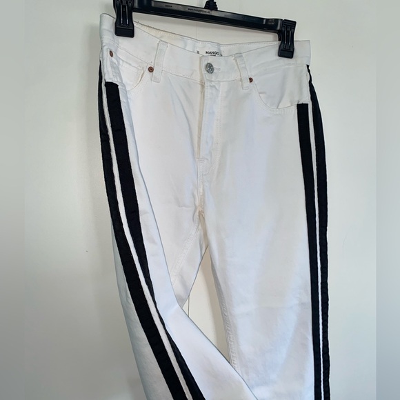 Mango Denim - Mango Distressed White Jeans with Black Side Stripes